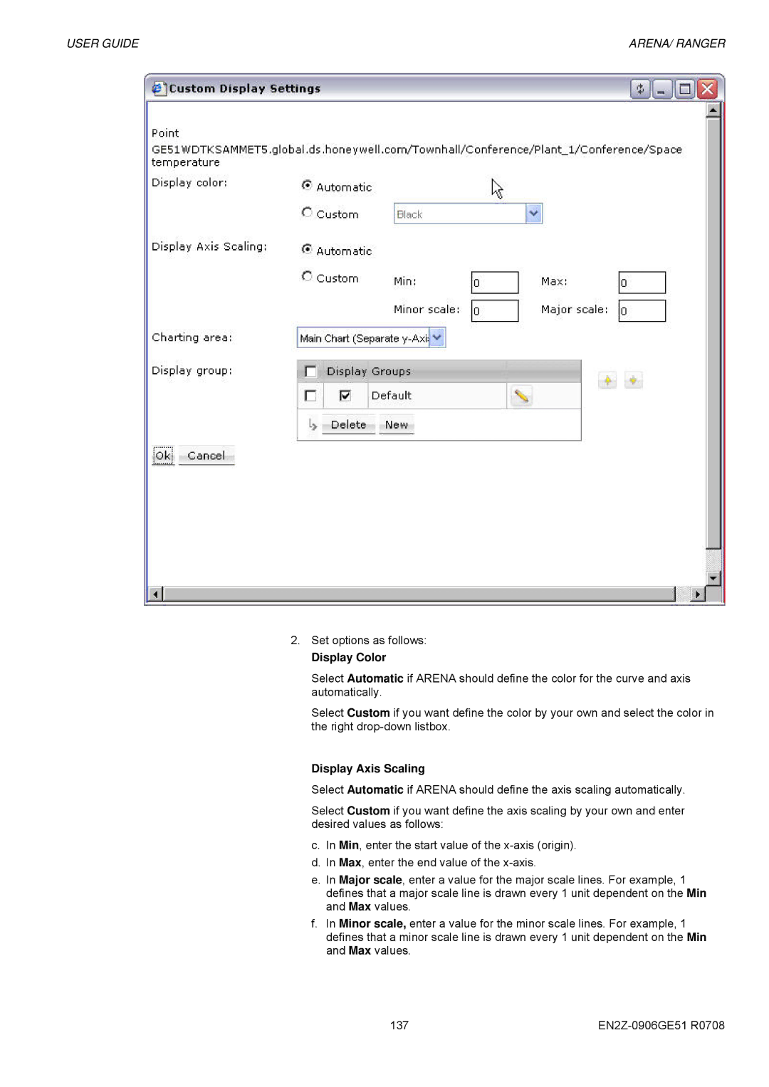 Honeywell EN2Z-0906GE51 R0708 manual Display Color, Display Axis Scaling 
