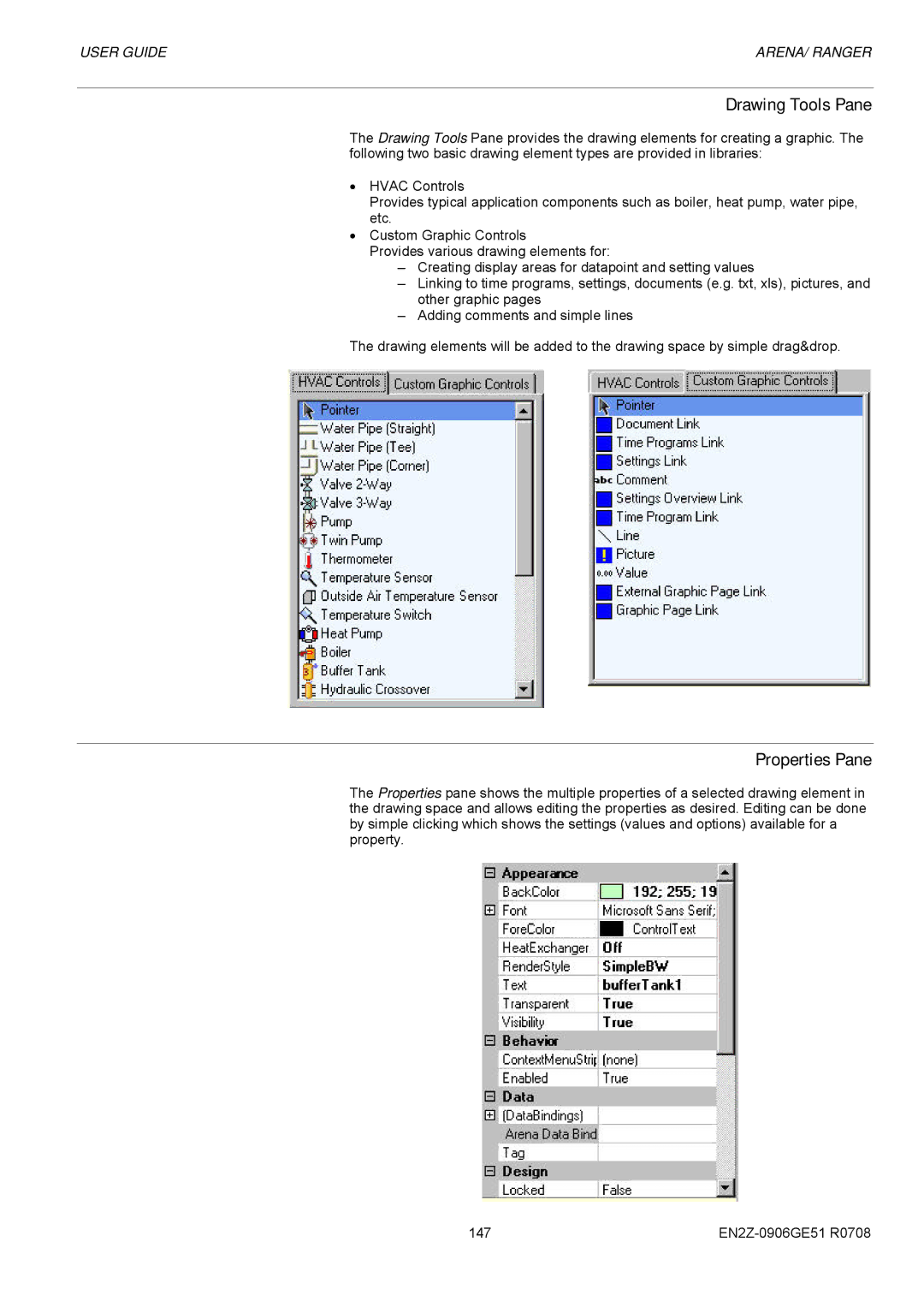 Honeywell EN2Z-0906GE51 R0708 manual Drawing Tools Pane, Properties Pane 