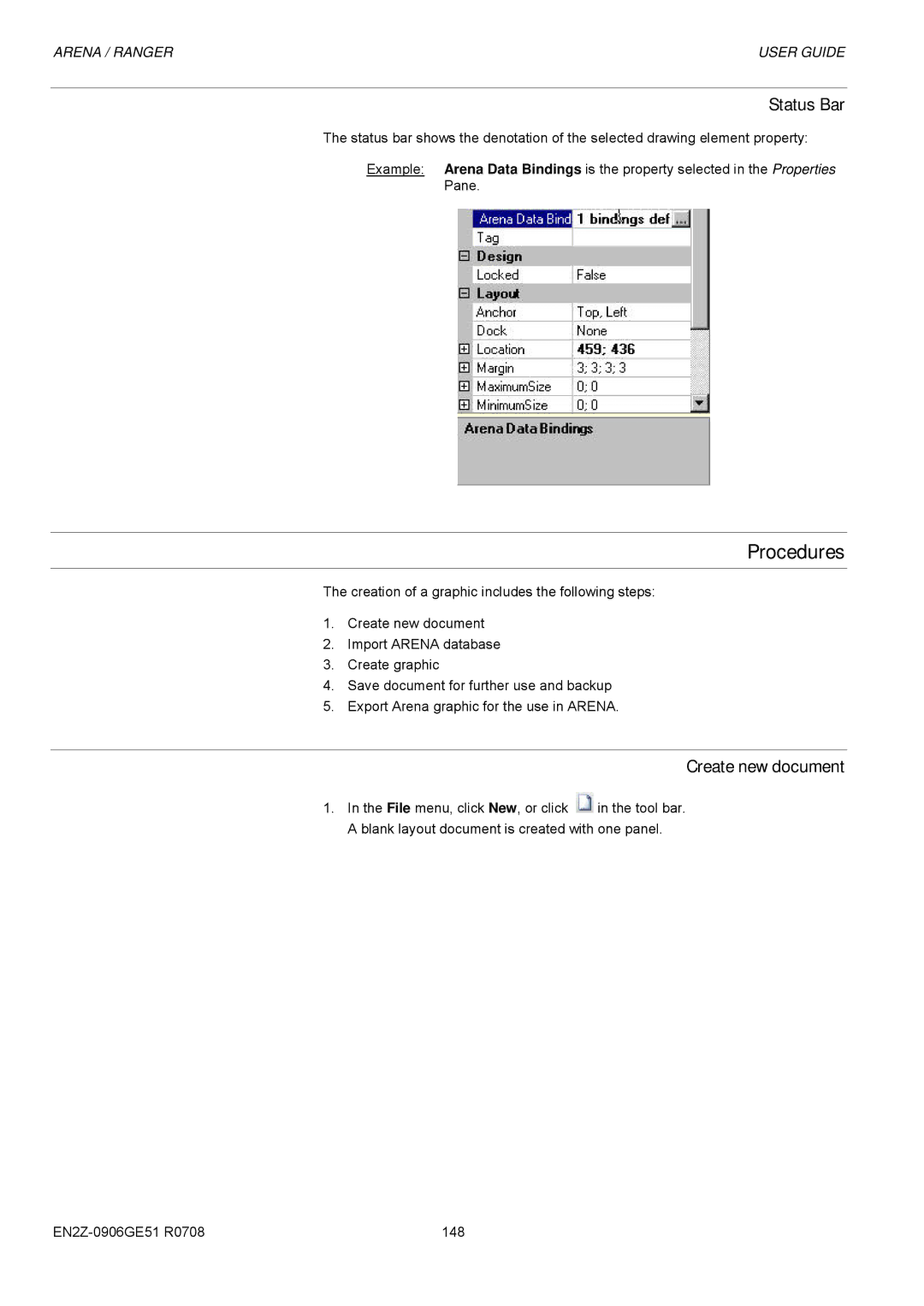 Honeywell EN2Z-0906GE51 R0708 manual Status Bar, Create new document 