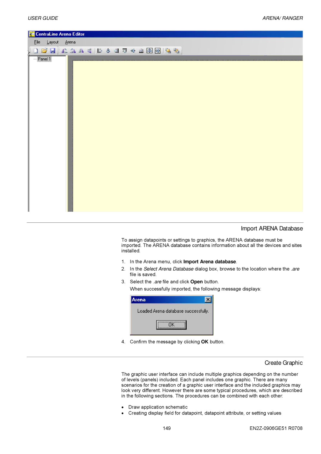 Honeywell EN2Z-0906GE51 R0708 manual Import Arena Database, Create Graphic 