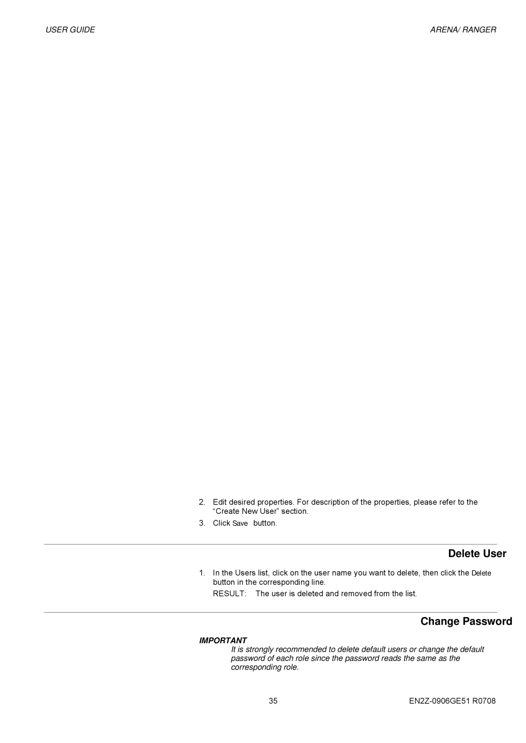 Honeywell EN2Z-0906GE51 R0708 manual Delete User, Change Password 