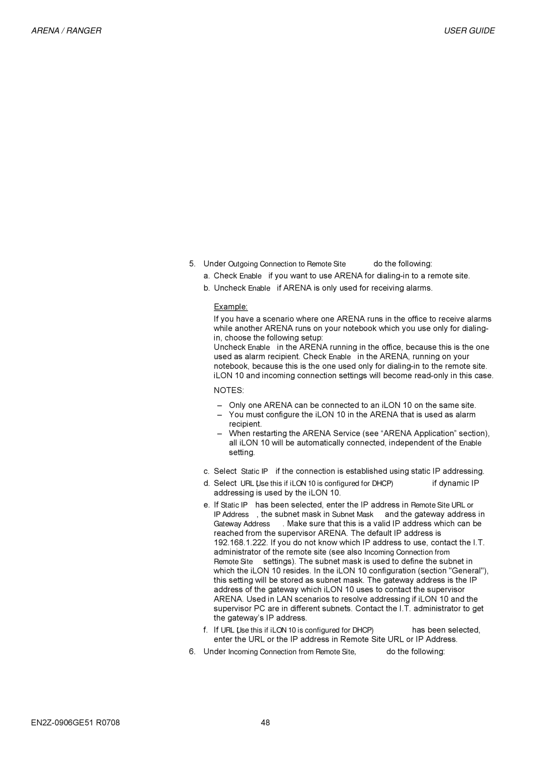 Honeywell EN2Z-0906GE51 R0708 manual Under Outgoing Connection to Remote Site do the following 