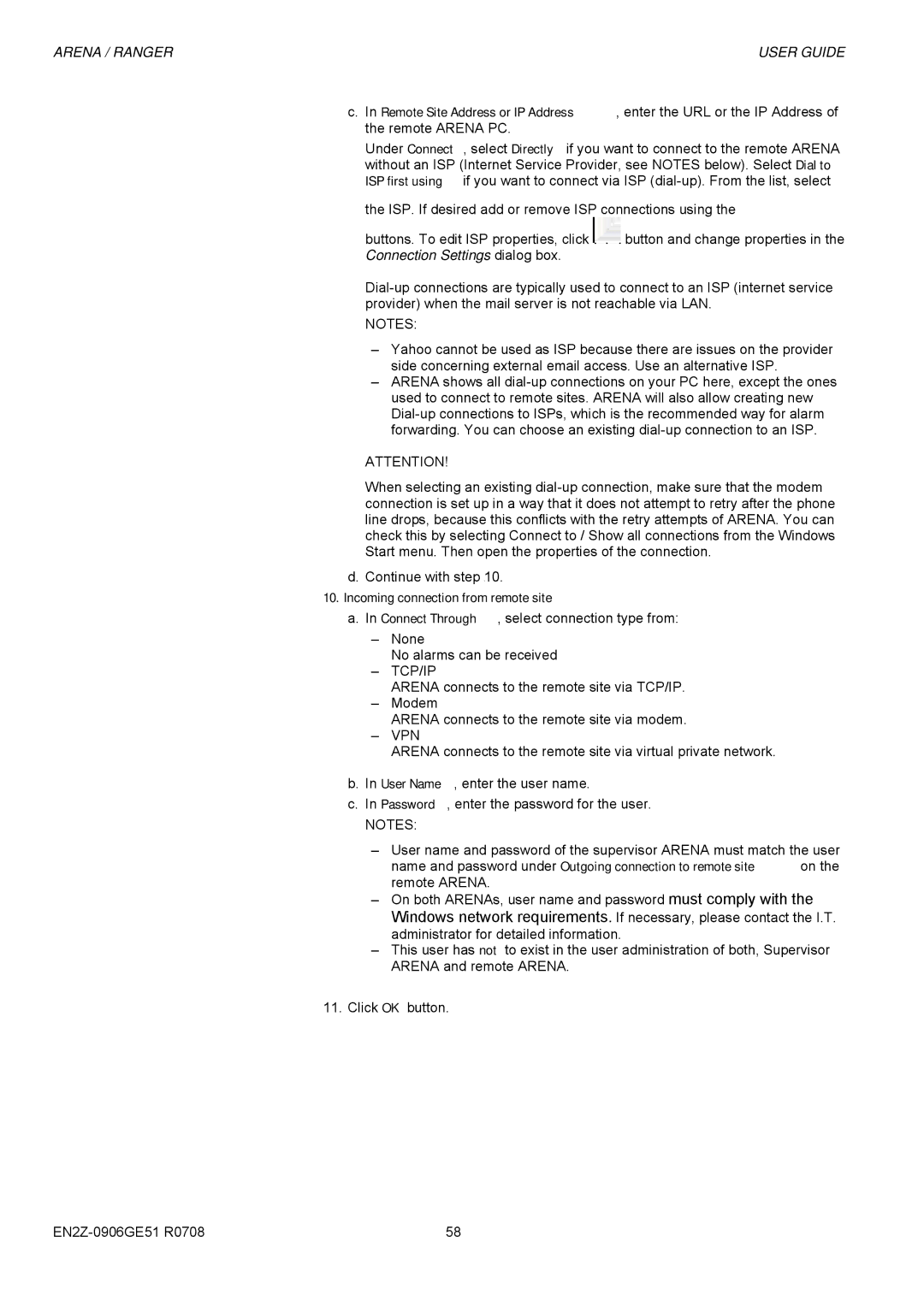 Honeywell EN2Z-0906GE51 R0708 manual Incoming connection from remote site 