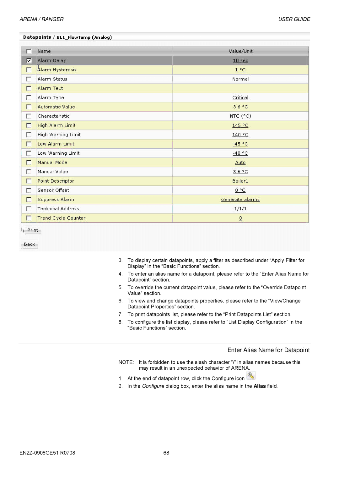 Honeywell EN2Z-0906GE51 R0708 manual Enter Alias Name for Datapoint 