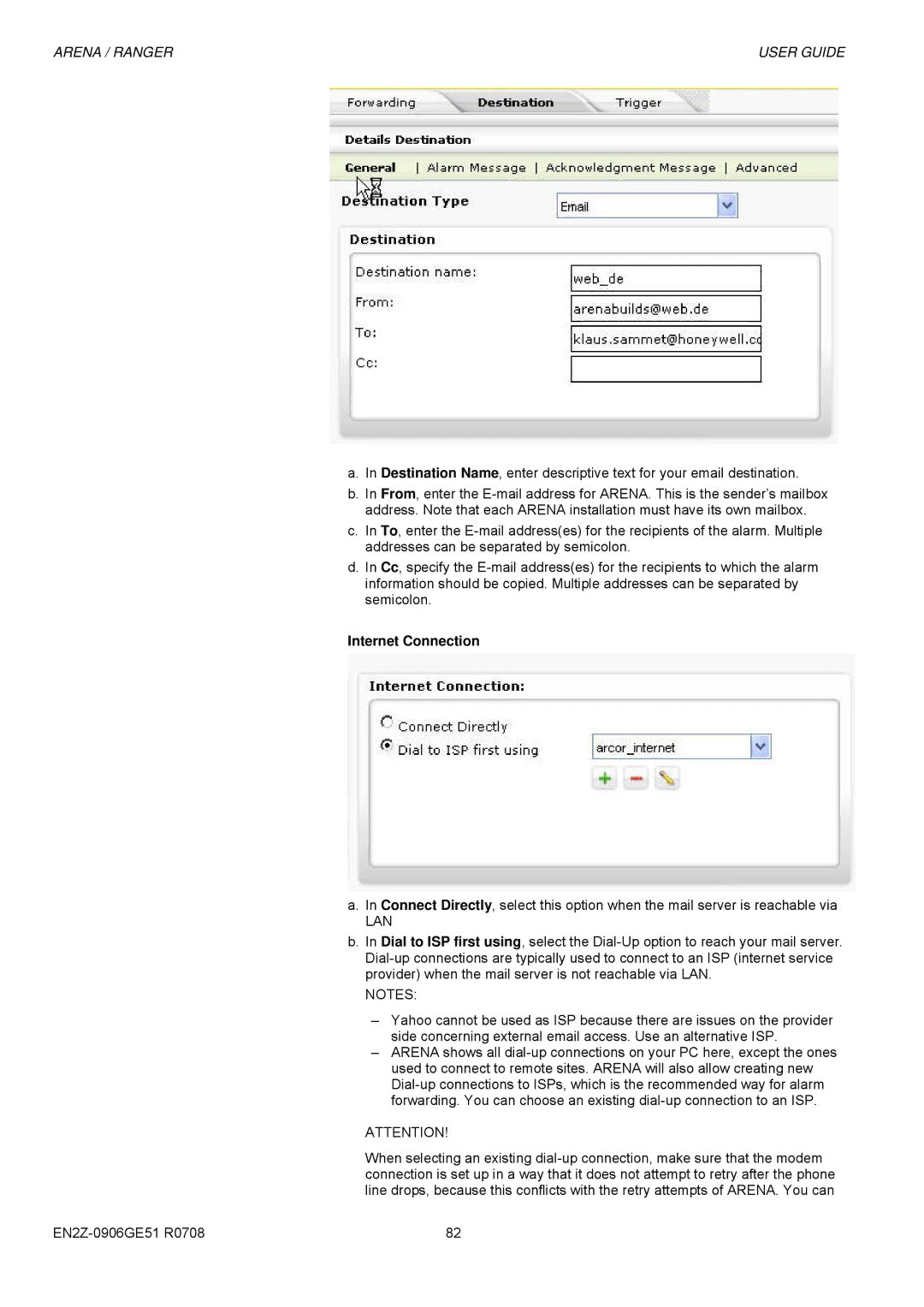 Honeywell EN2Z-0906GE51 R0708 manual Internet Connection 