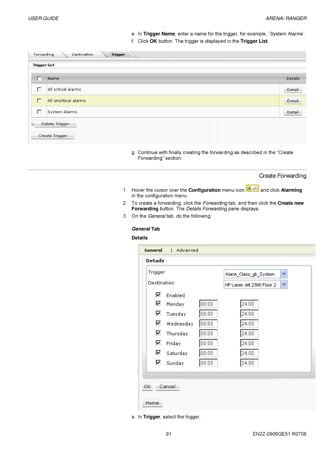 Honeywell EN2Z-0906GE51 R0708 manual Create Forwarding, General Tab Details 