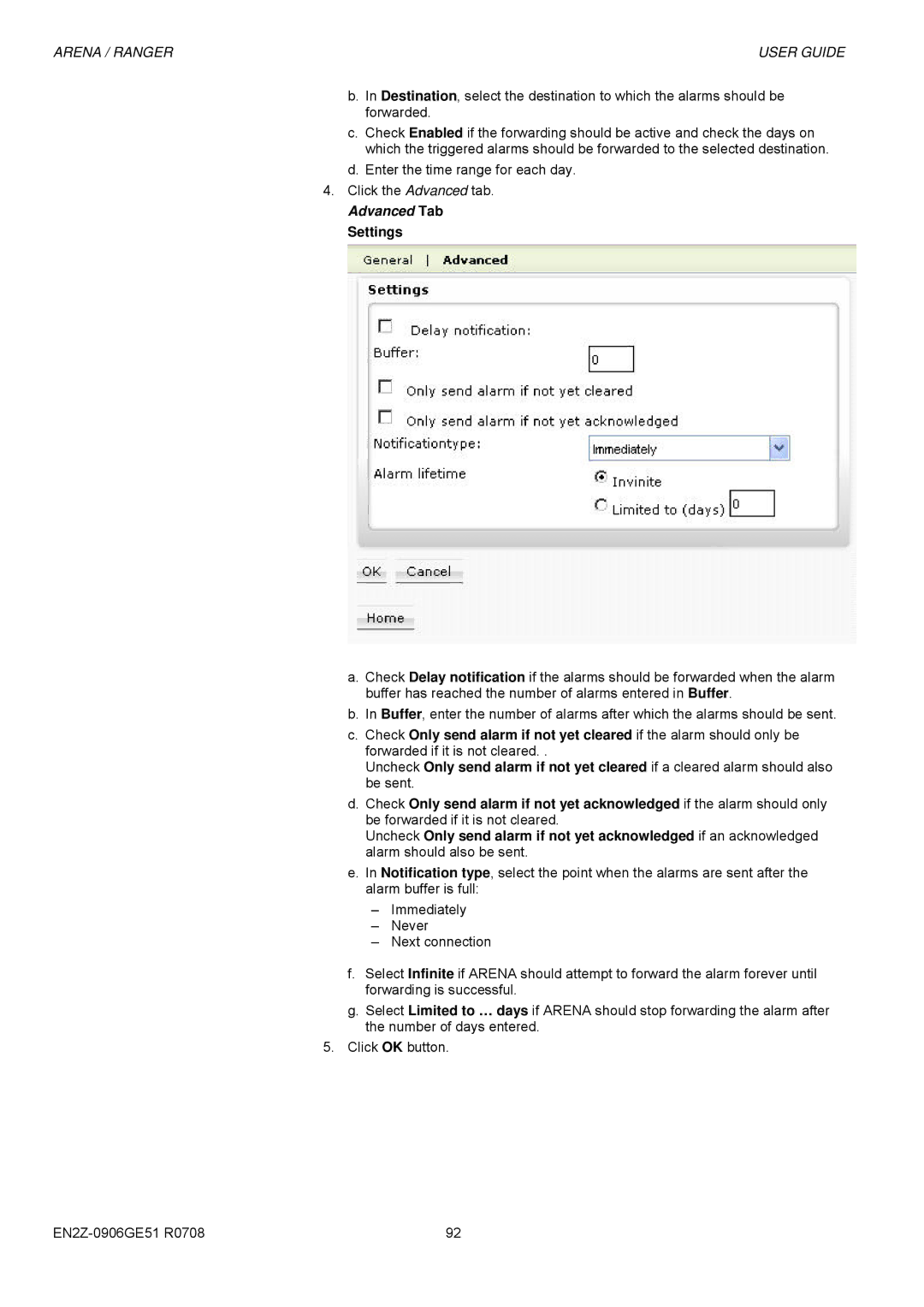 Honeywell EN2Z-0906GE51 R0708 manual Advanced Tab Settings 