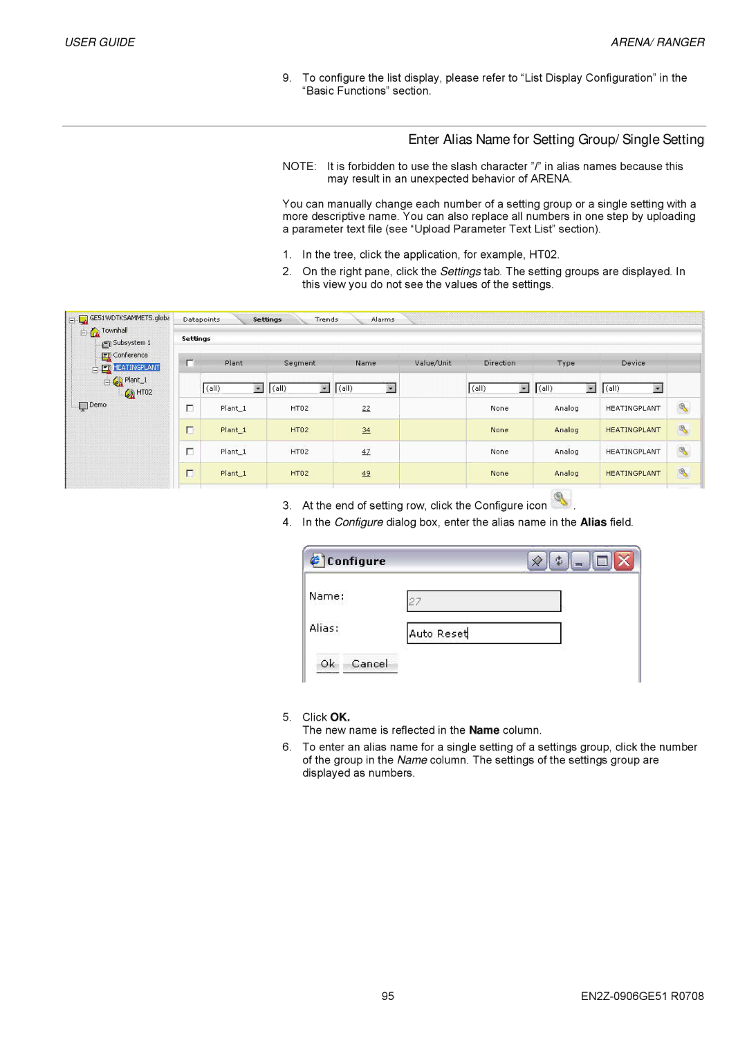 Honeywell EN2Z-0906GE51 R0708 manual Enter Alias Name for Setting Group/ Single Setting 