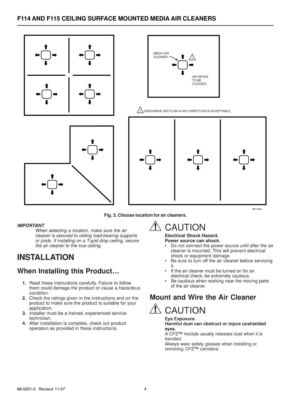 Honeywell F115 specifications Installation 