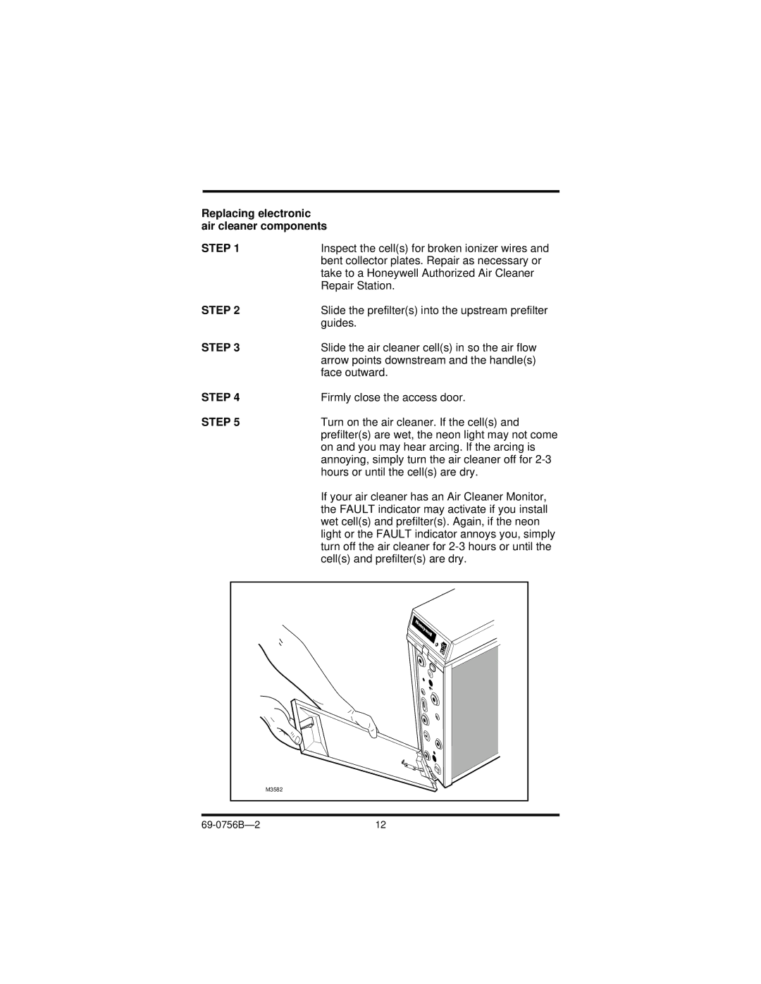 Honeywell F50F manual Replacing electronic air cleaner components 