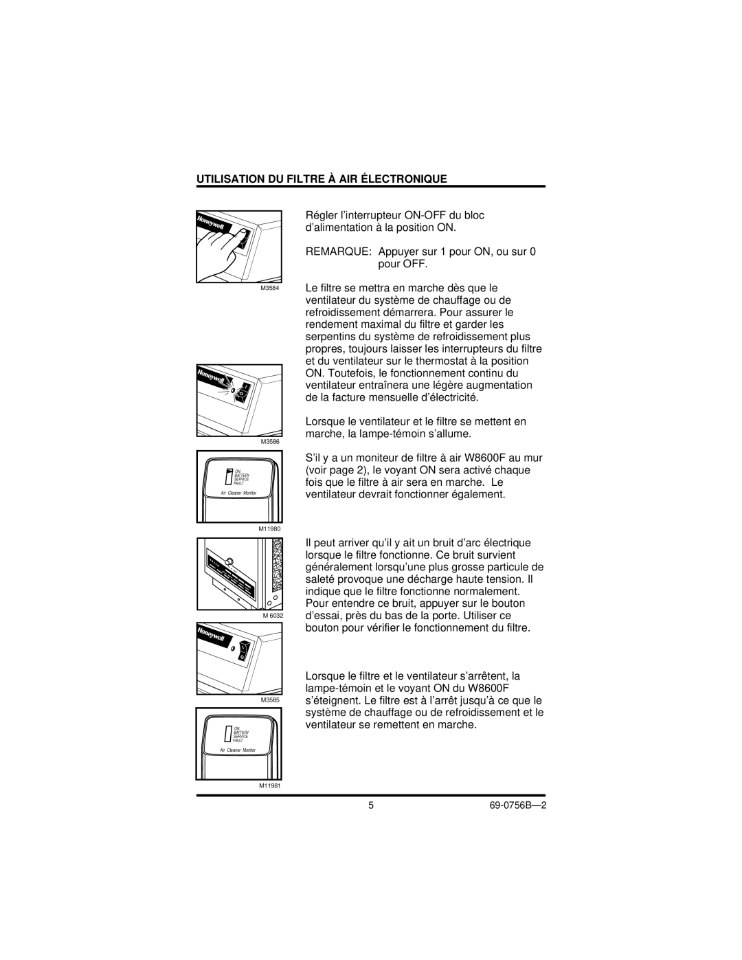 Honeywell F50F manual Utilisation DU Filtre À AIR Électronique 