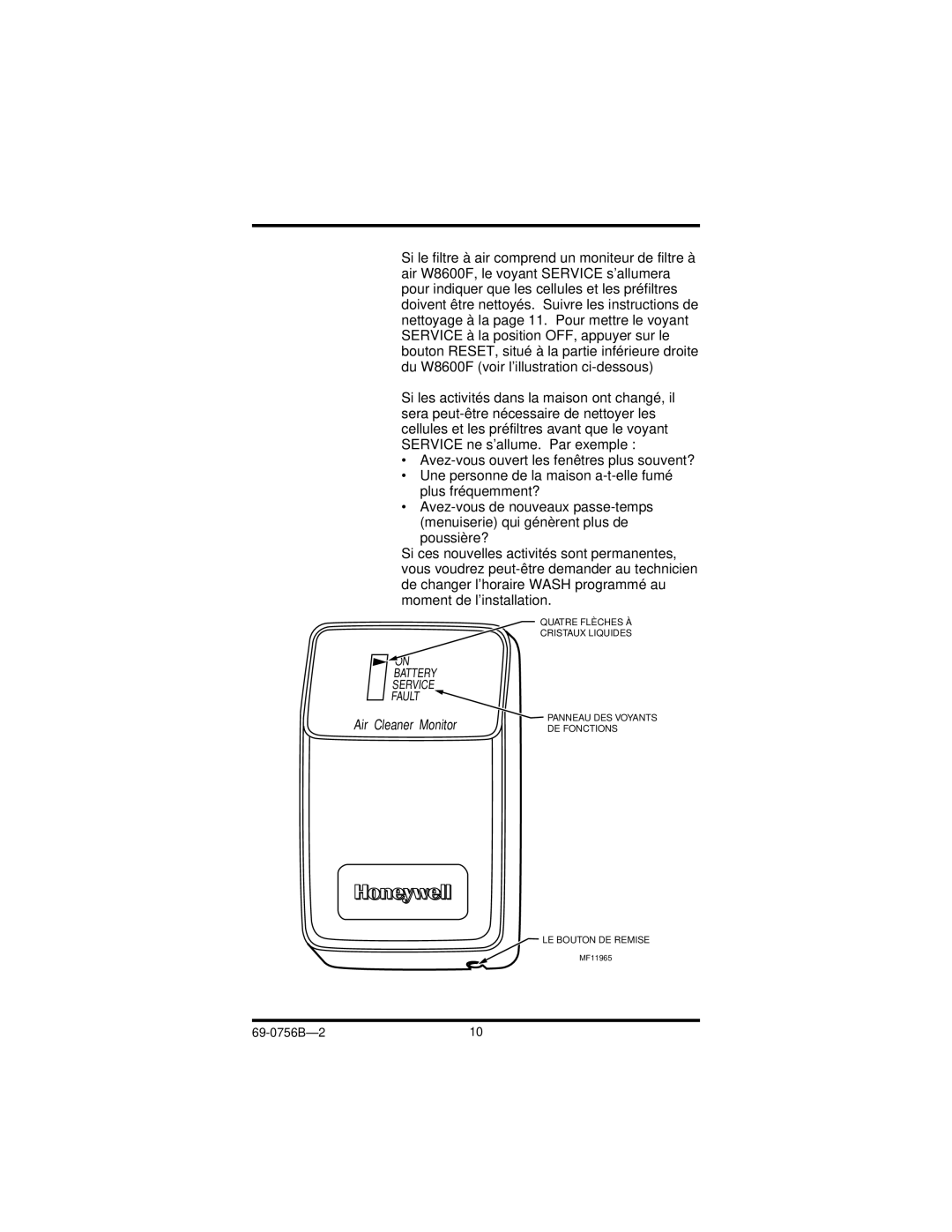 Honeywell F50F manual DE Fonctions 