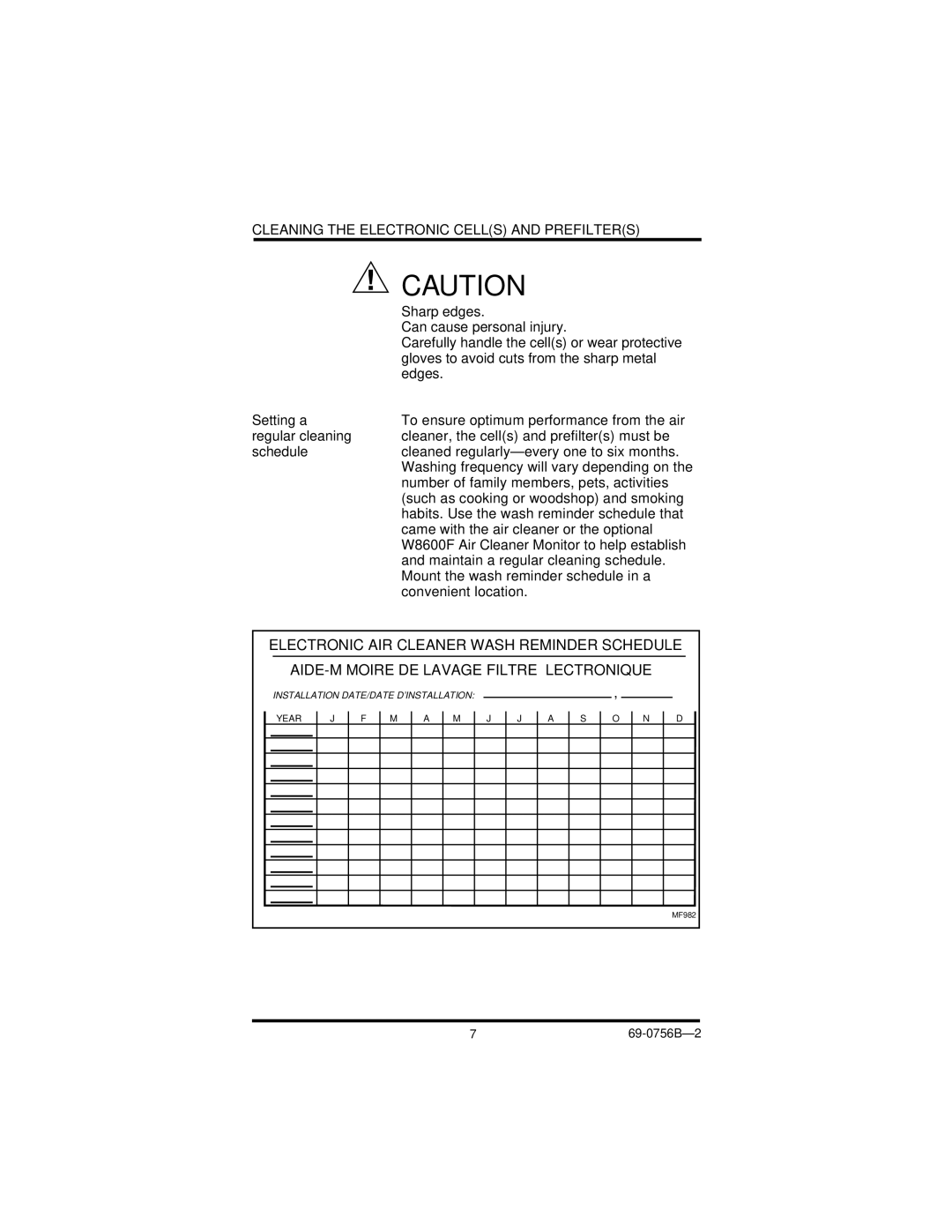 Honeywell F50F manual Cleaning the Electronic Cells and Prefilters 