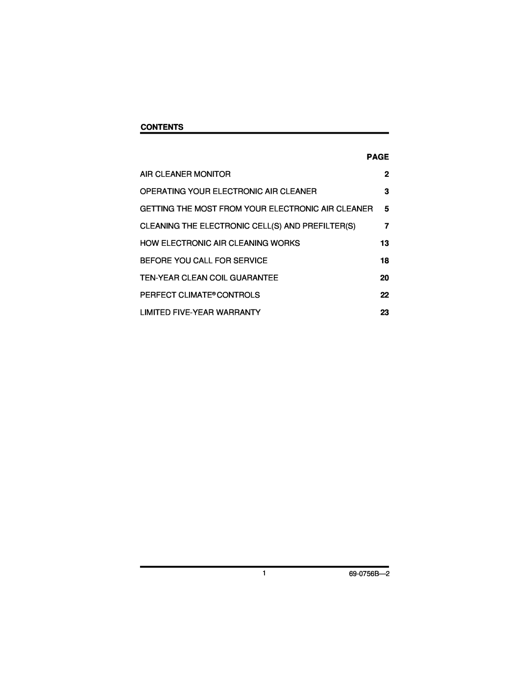 Honeywell F50F manual Contents Page 