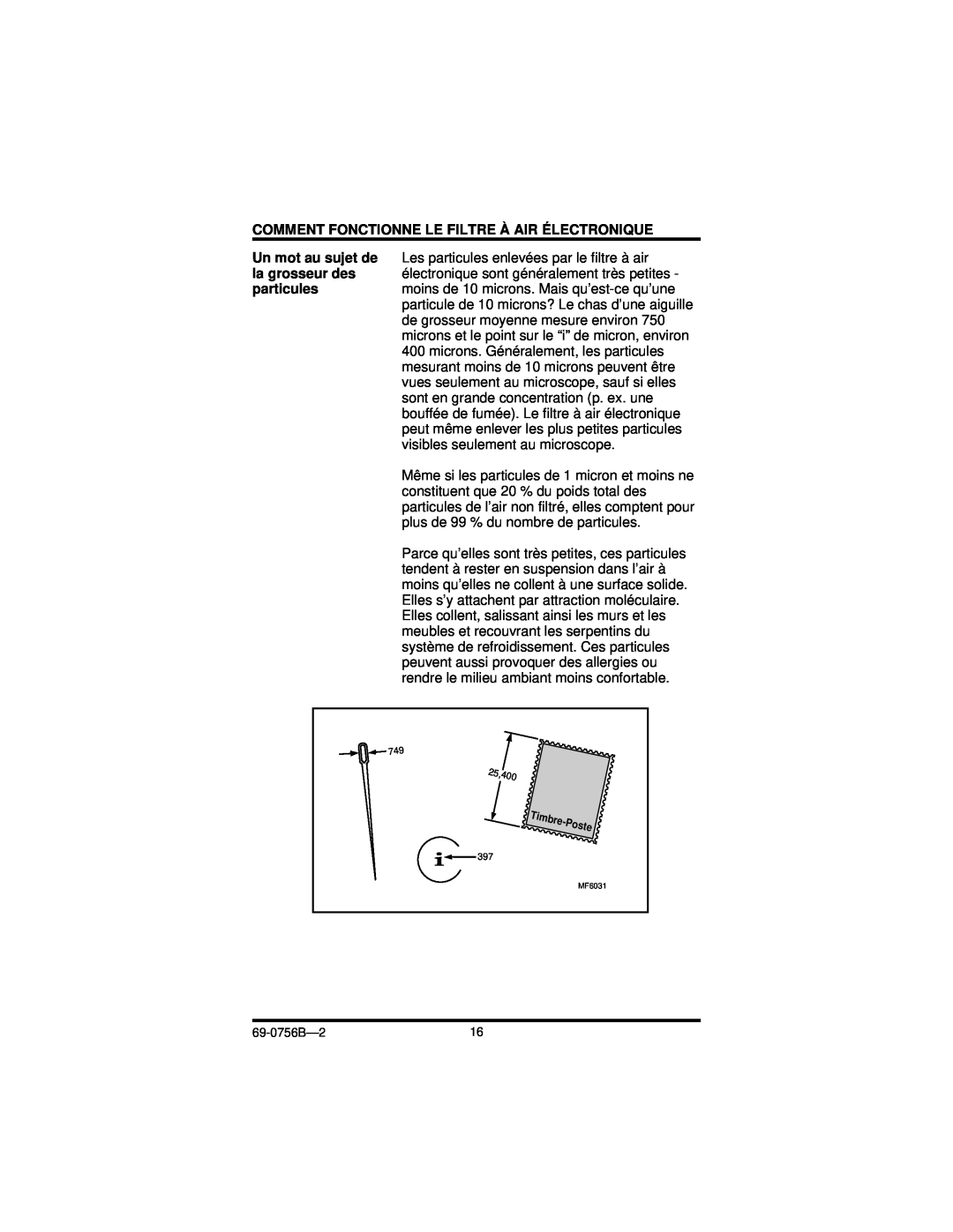 Honeywell F50F manual Comment Fonctionne Le Filtre À Air Électronique, Un mot au sujet de la grosseur des particules 