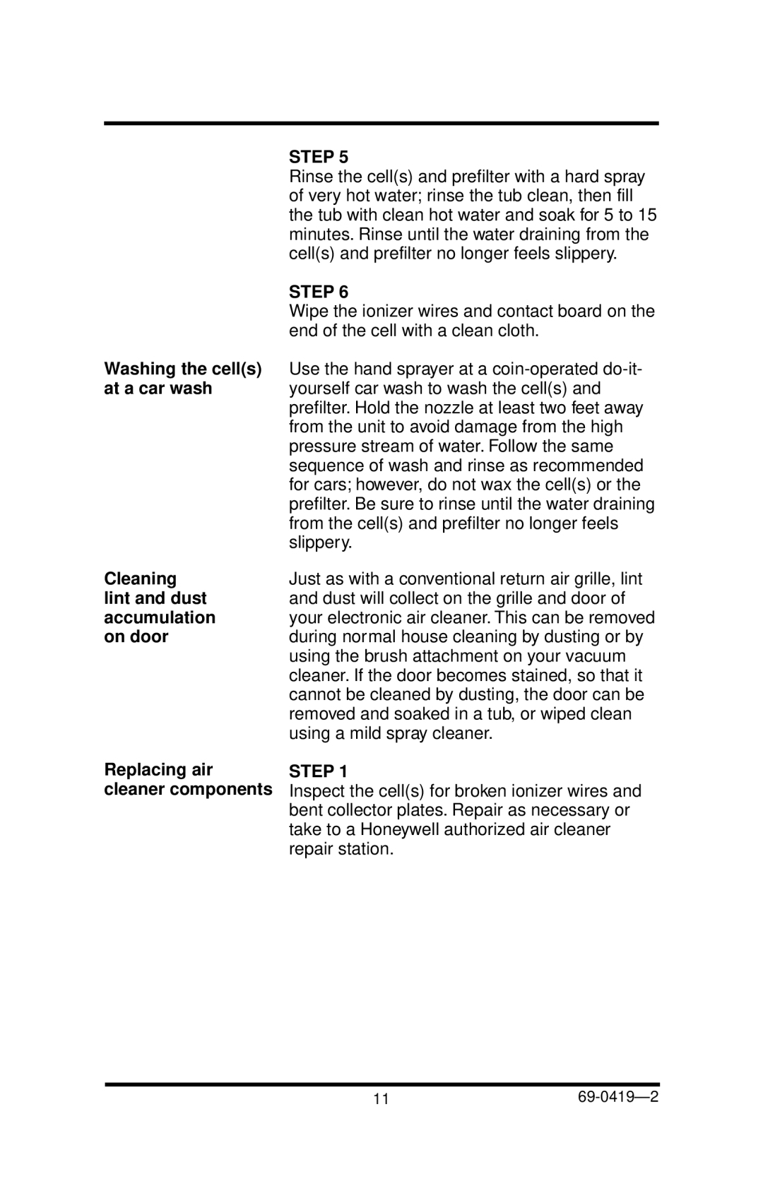 Honeywell F52F manual Washing the cells, At a car wash, Cleaning, Lint and dust, Accumulation, On door 