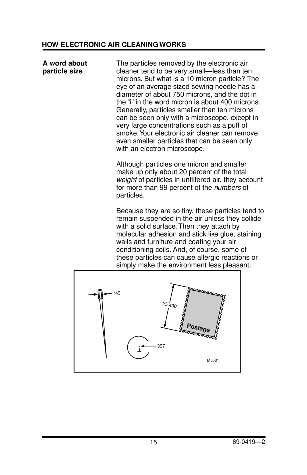 Honeywell F52F manual HOW Electronic AIR Cleaning Works, Word about, Particle size, Postage 