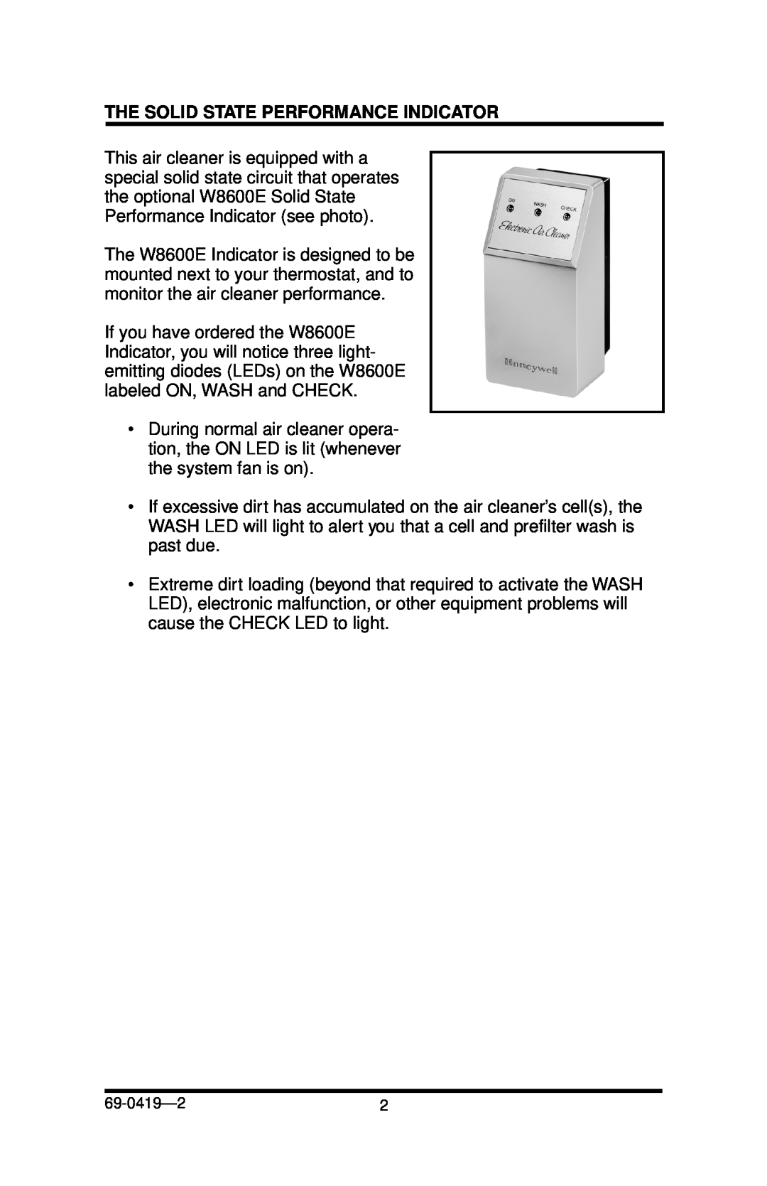 Honeywell F52F manual The Solid State Performance Indicator 