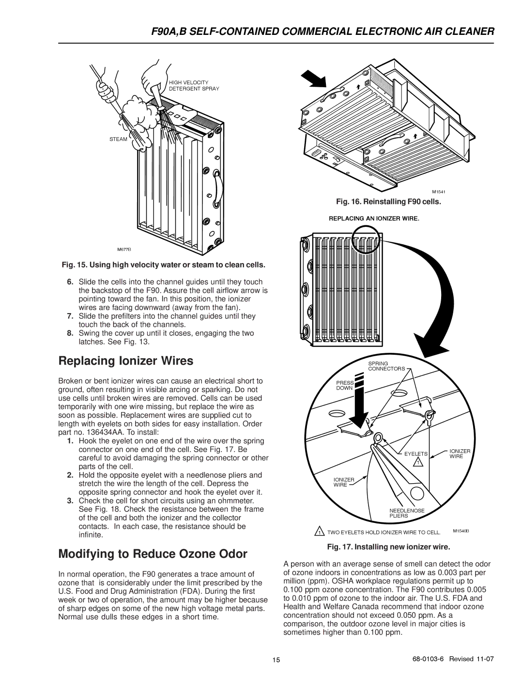 Honeywell F90B, F90A specifications Replacing Ionizer Wires, Modifying to Reduce Ozone Odor 