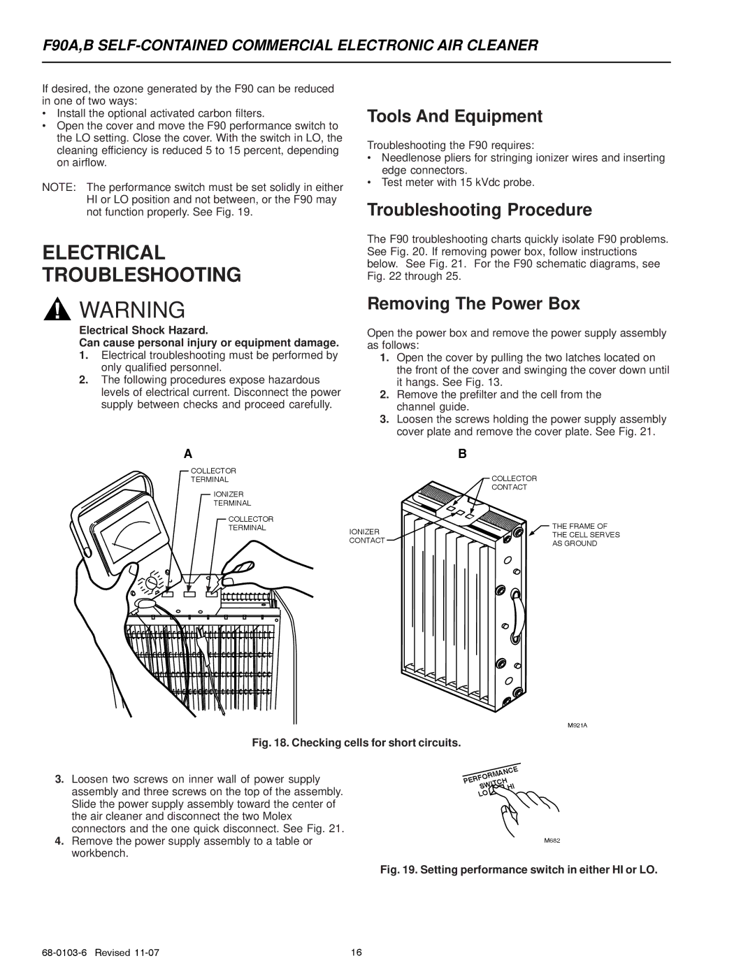 Honeywell F90A, F90B Electrical Troubleshooting, Tools And Equipment, Troubleshooting Procedure, Removing The Power Box 