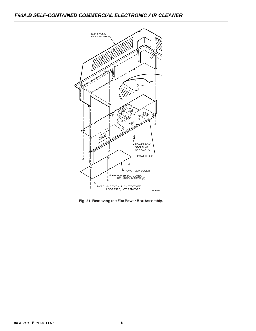 Honeywell F90A, F90B specifications Removing the F90 Power Box Assembly 