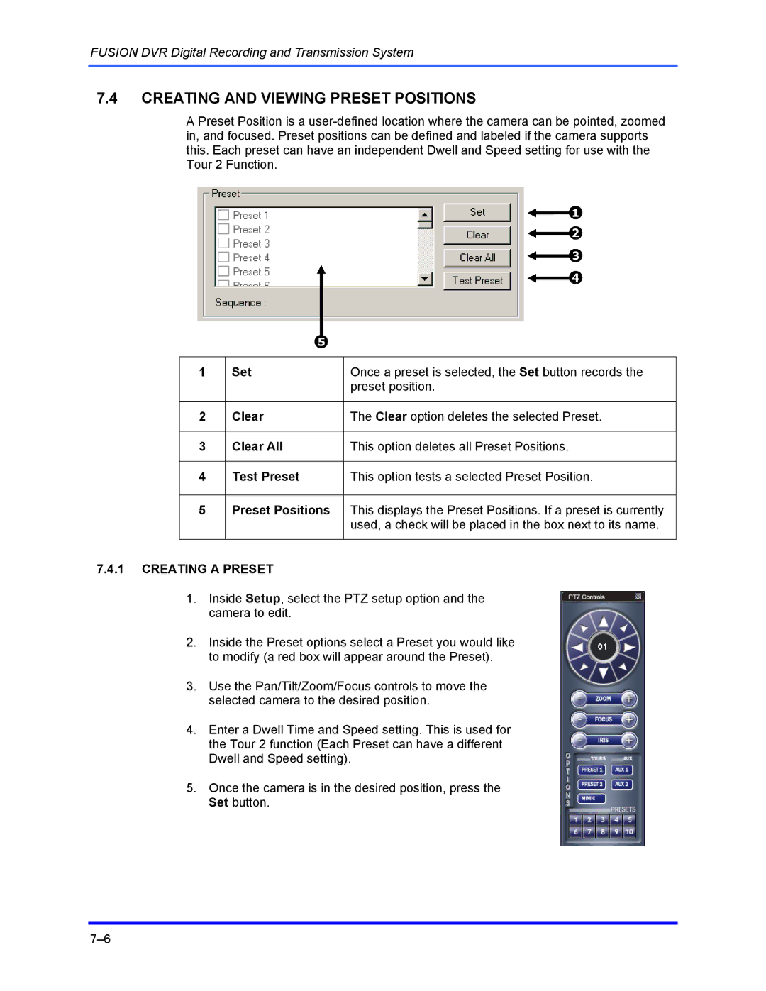 Honeywell FUSION user manual Creating and Viewing Preset Positions, Creating a Preset 