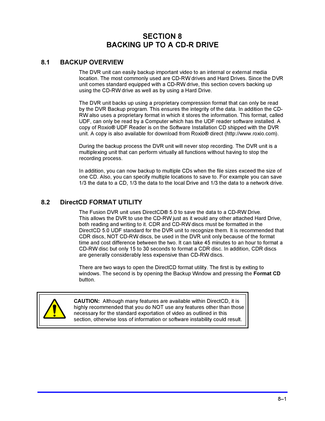 Honeywell FUSION user manual Section Backing UP to a CD-R Drive, Backup Overview 