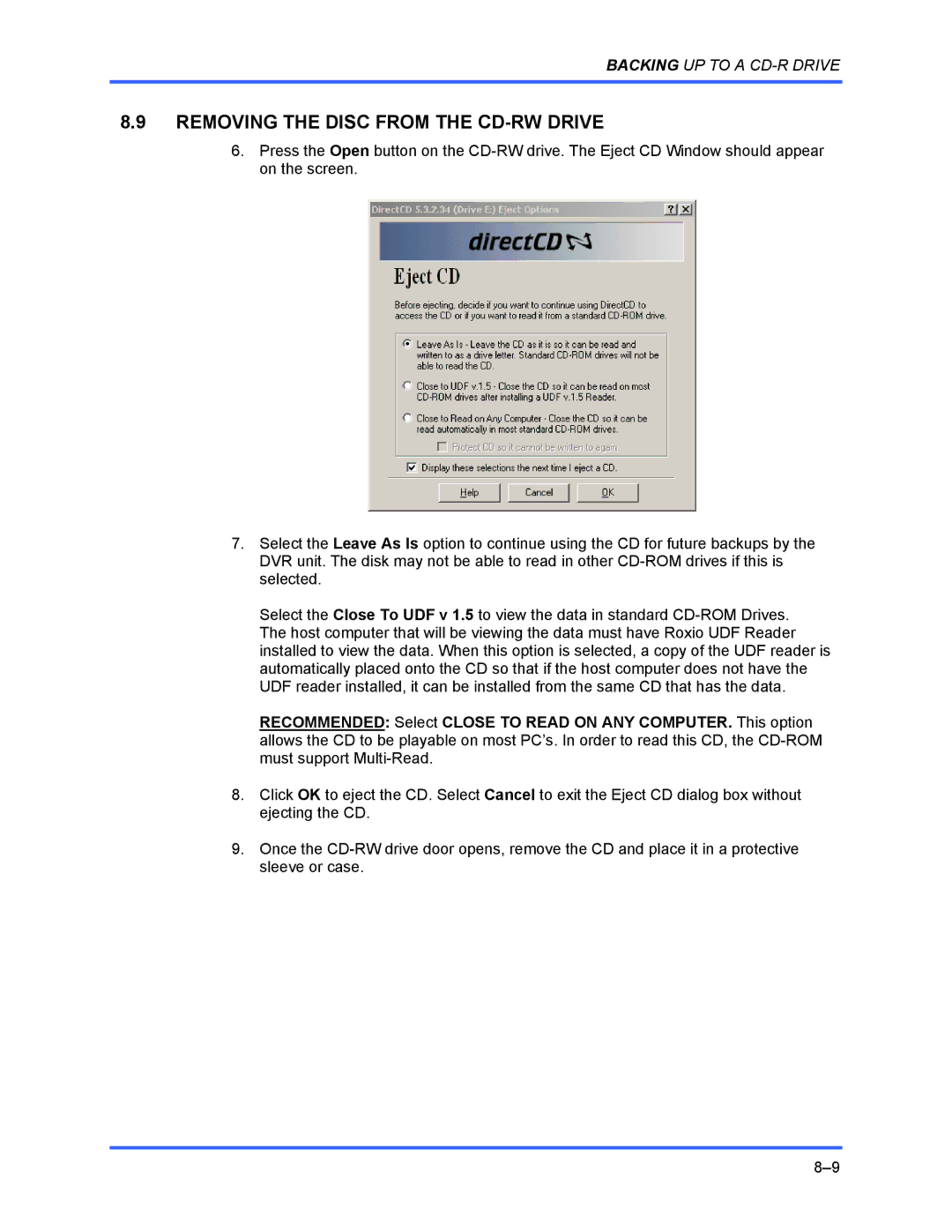 Honeywell FUSION user manual Removing the Disc from the CD-RW Drive 