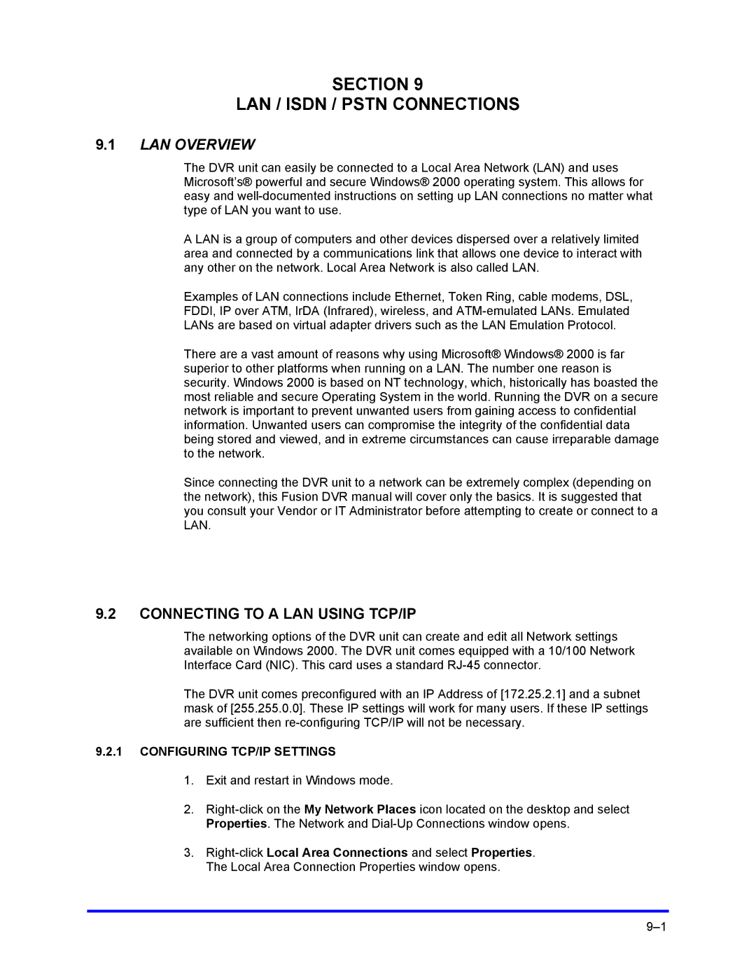 Honeywell FUSION Section LAN / Isdn / Pstn Connections, Connecting to a LAN Using TCP/IP, Configuring TCP/IP Settings 