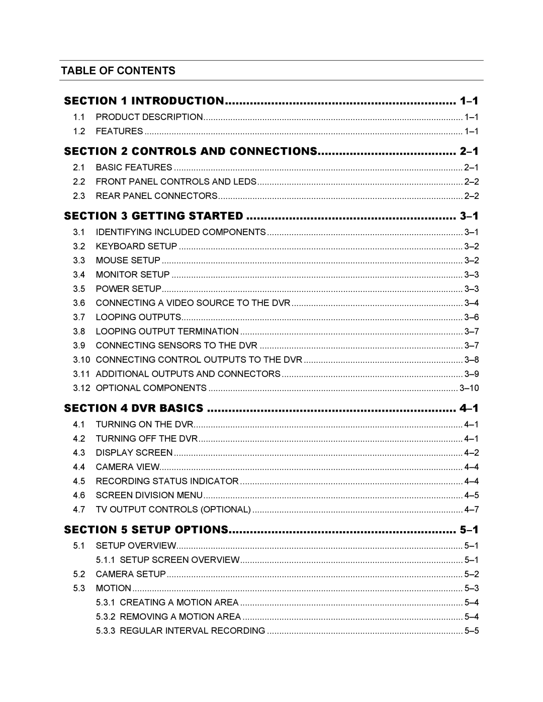 Honeywell FUSION Table of Contents Introduction, Controls and Connections, Getting Started, DVR Basics, Setup Options 