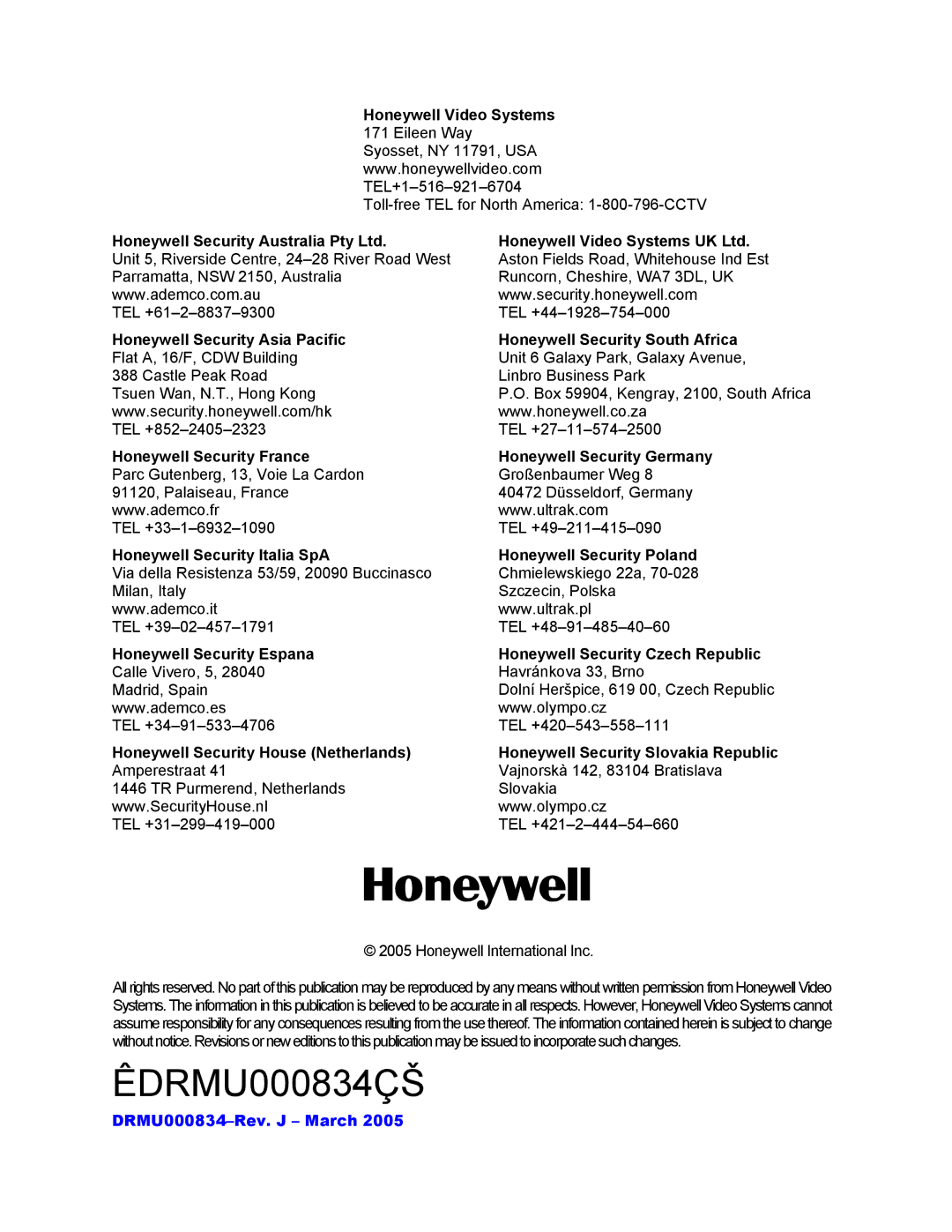 Honeywell FUSION user manual Honeywell Security Asia Pacific, Honeywell Security France, Honeywell Security Italia SpA 