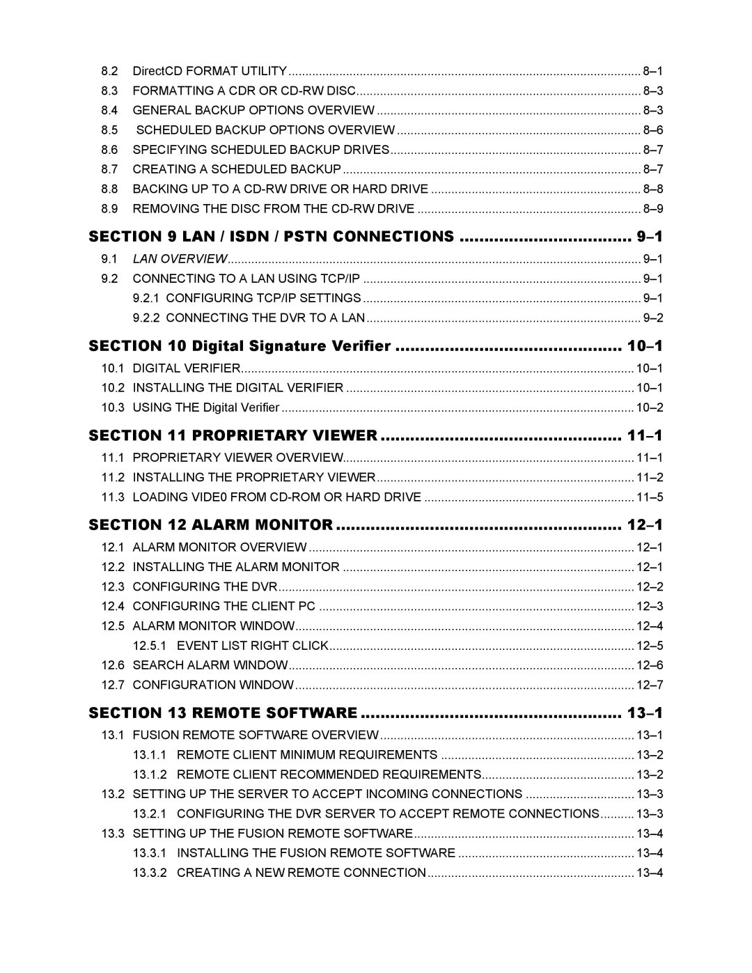 Honeywell FUSION user manual LAN / Isdn / Pstn Connections, Proprietary Viewer, Alarm Monitor, Remote Software 