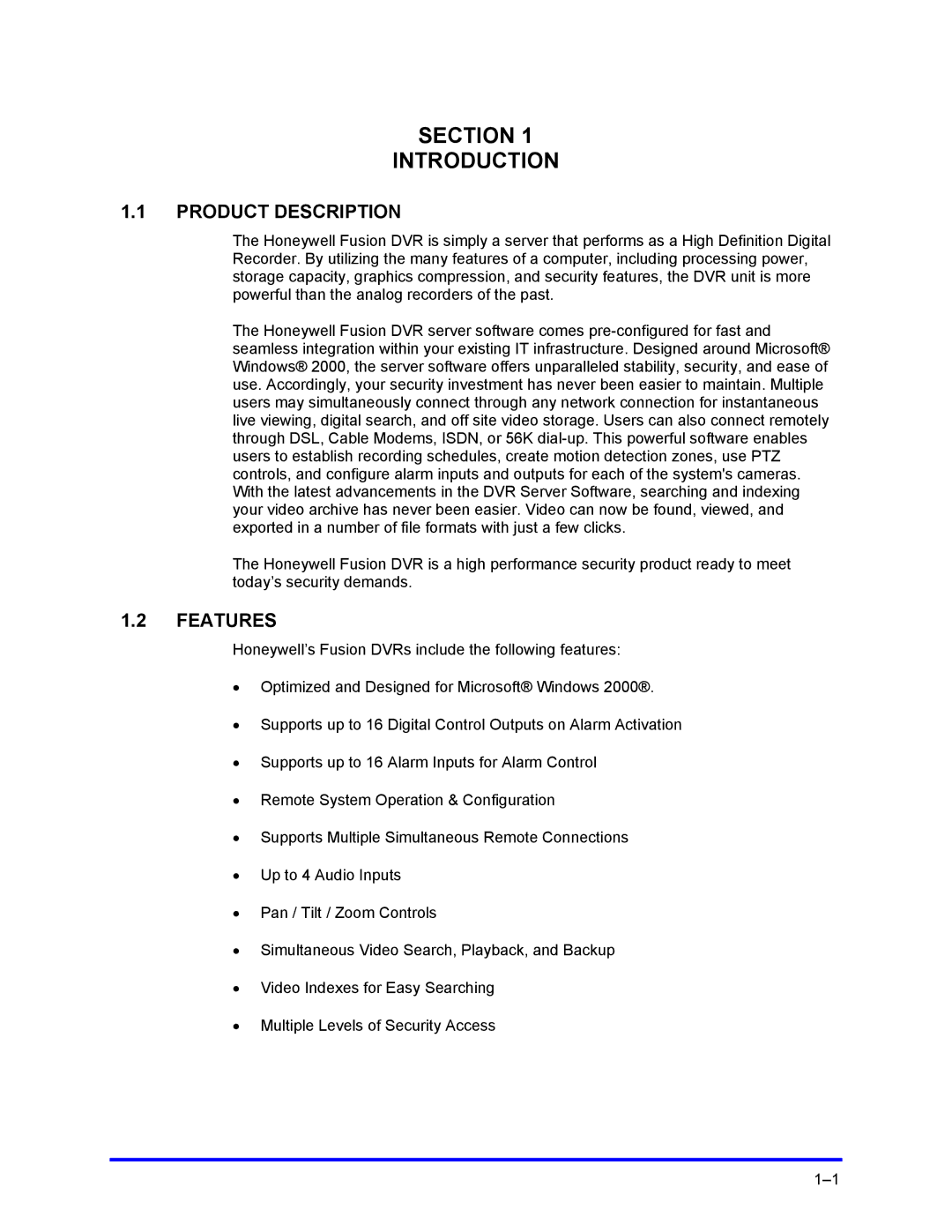 Honeywell FUSION user manual Section Introduction, Product Description, Features 