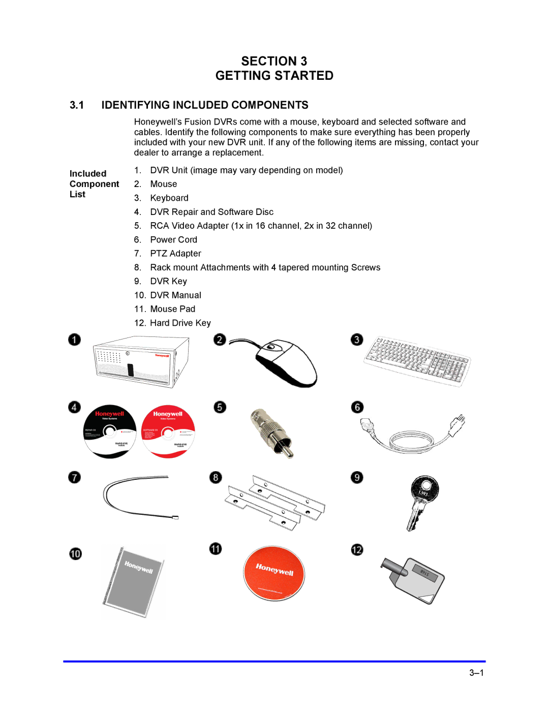 Honeywell FUSION user manual Section Getting Started, Identifying Included Components, Included Component List 