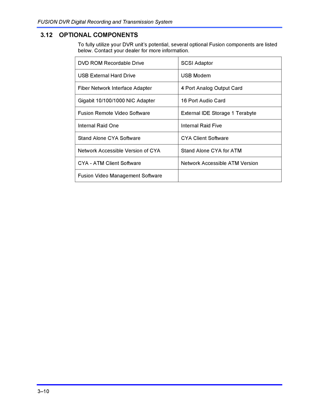 Honeywell FUSION user manual Optional Components 