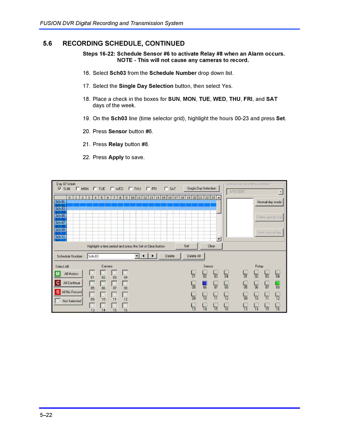 Honeywell FUSION user manual Recording Schedule 