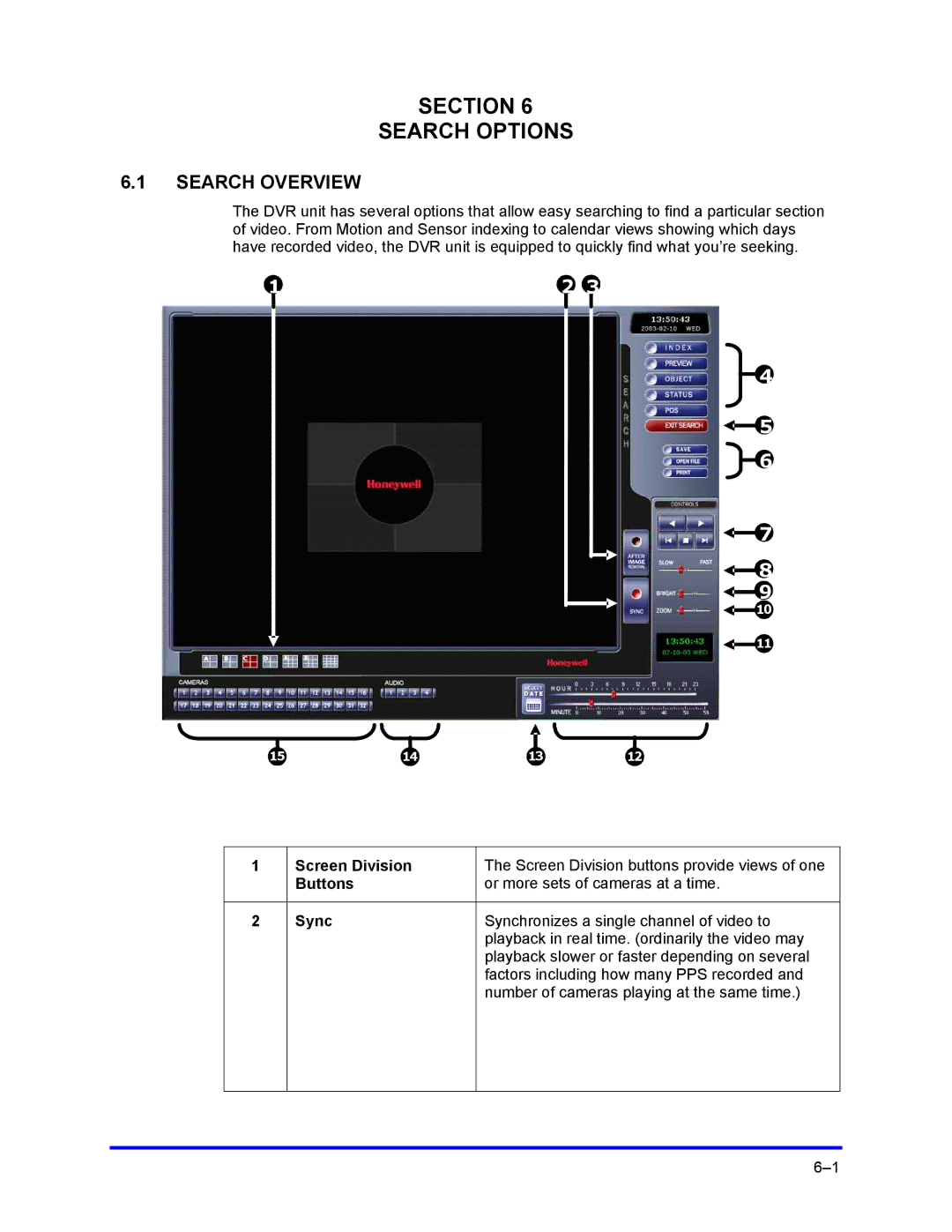 Honeywell FUSION user manual Section Search Options, Search Overview, Screen Division, Sync 