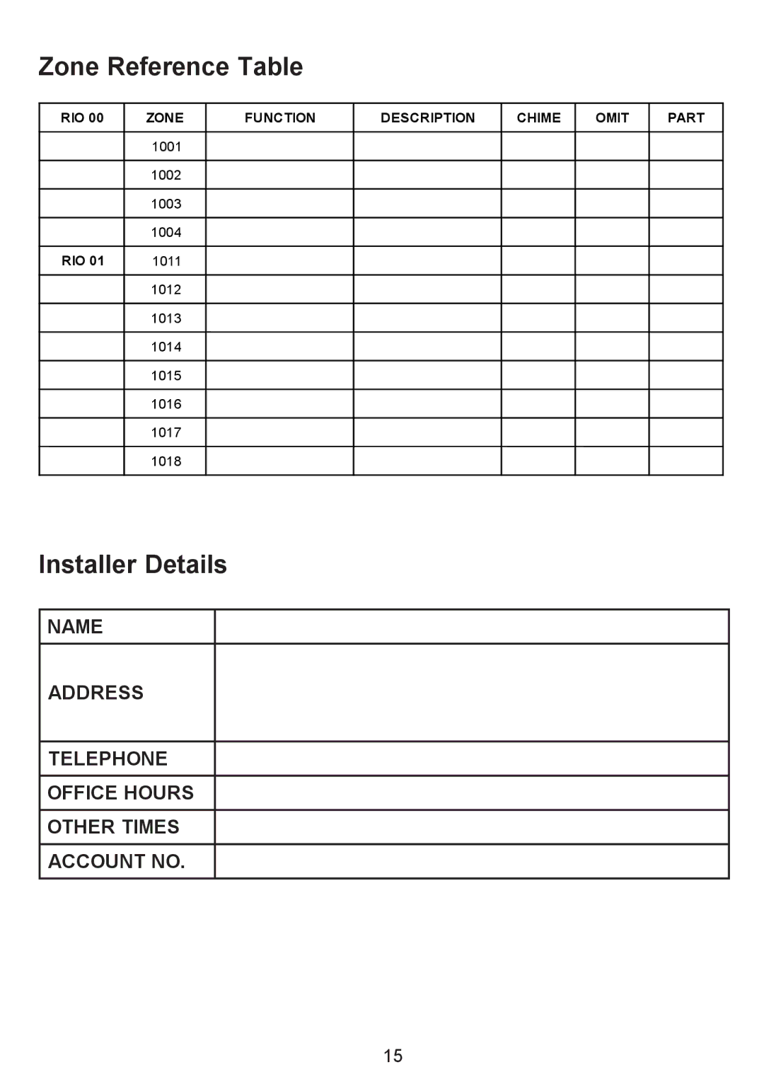 Honeywell Galaxy 2 manual Zone Reference Table, Installer Details 