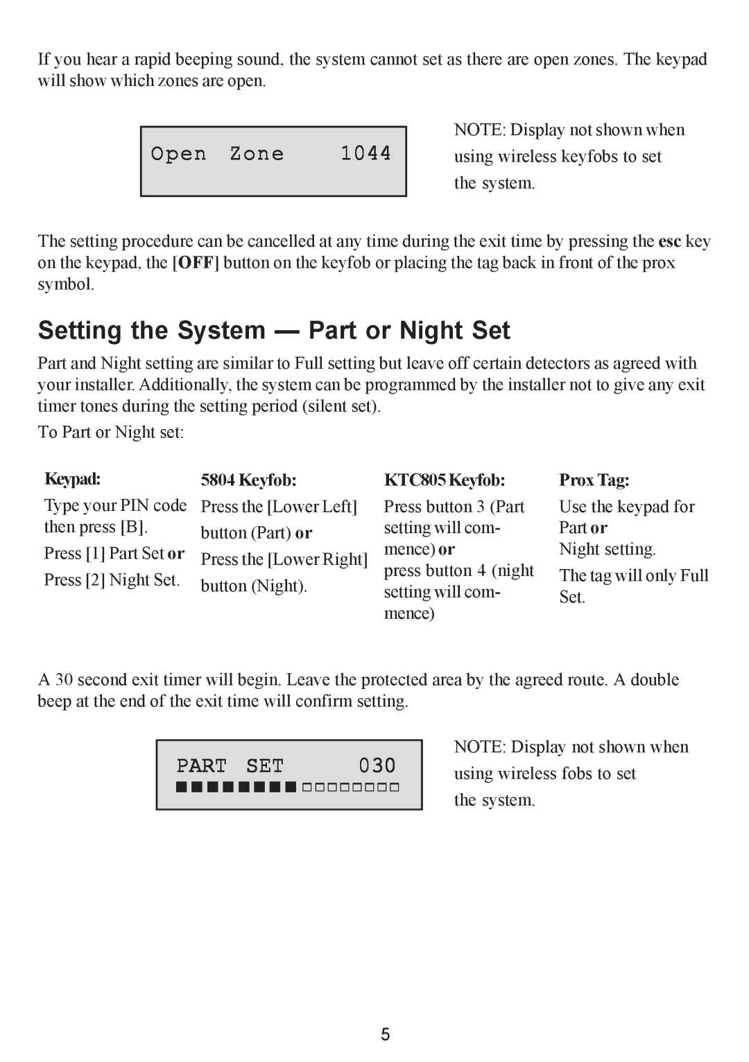 Honeywell Galaxy 2 manual Setting the System Part or Night Set, Open Zone 1044, 030 