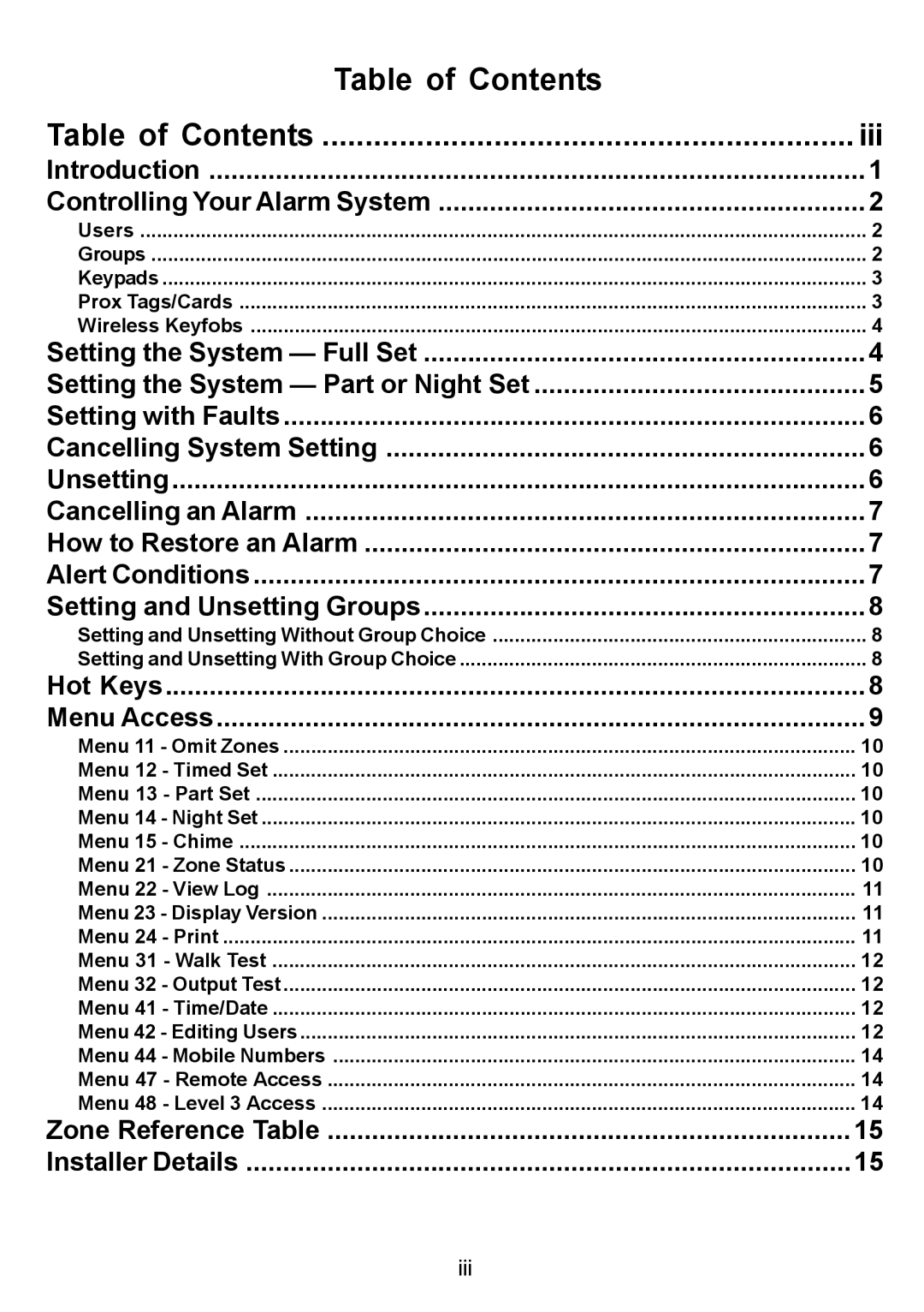 Honeywell Galaxy 2 manual Table of Contents 