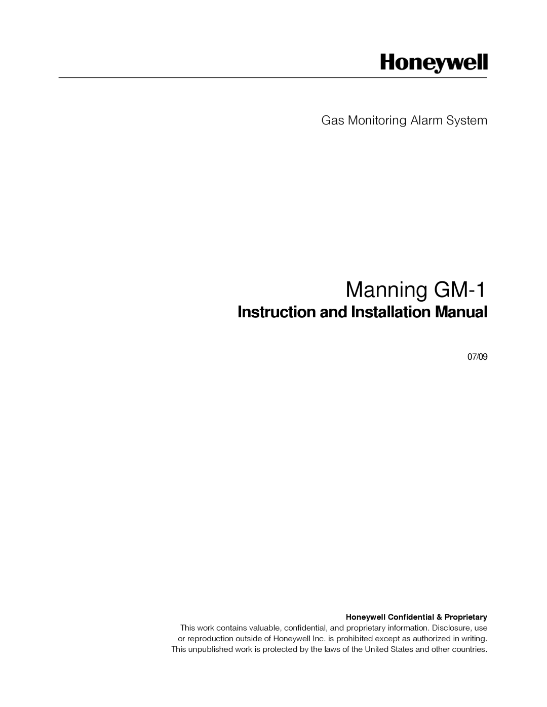 Honeywell 19546GM1 installation manual Manning GM-1, Instruction and Installation Manual, Release D Draft 