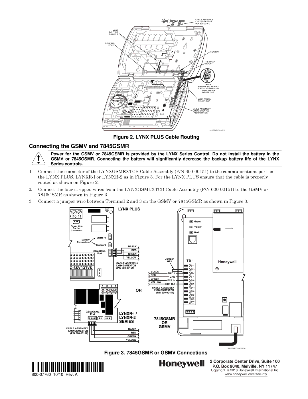 Honeywell 7845gsmr, gsmx, gsmv Ê800-07760@Š, Connecting the Gsmv and 7845GSMR, 800-07760 10/10 Rev. a 