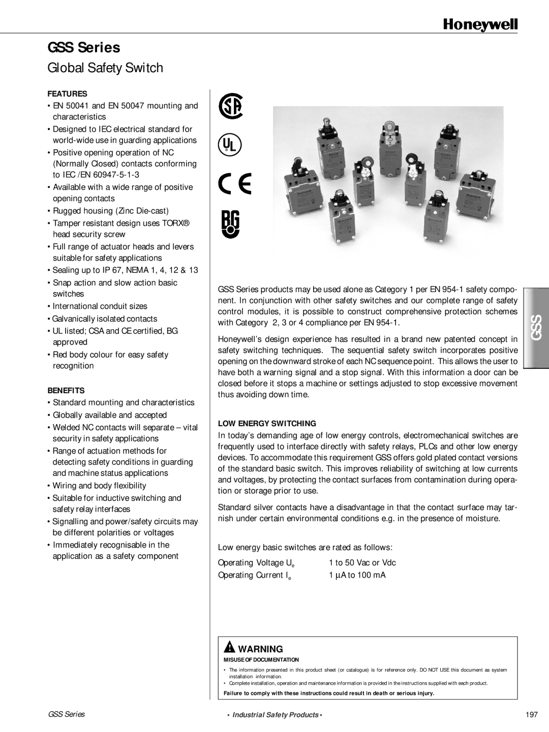 Honeywell GSS Series manual Global Safety Switch 