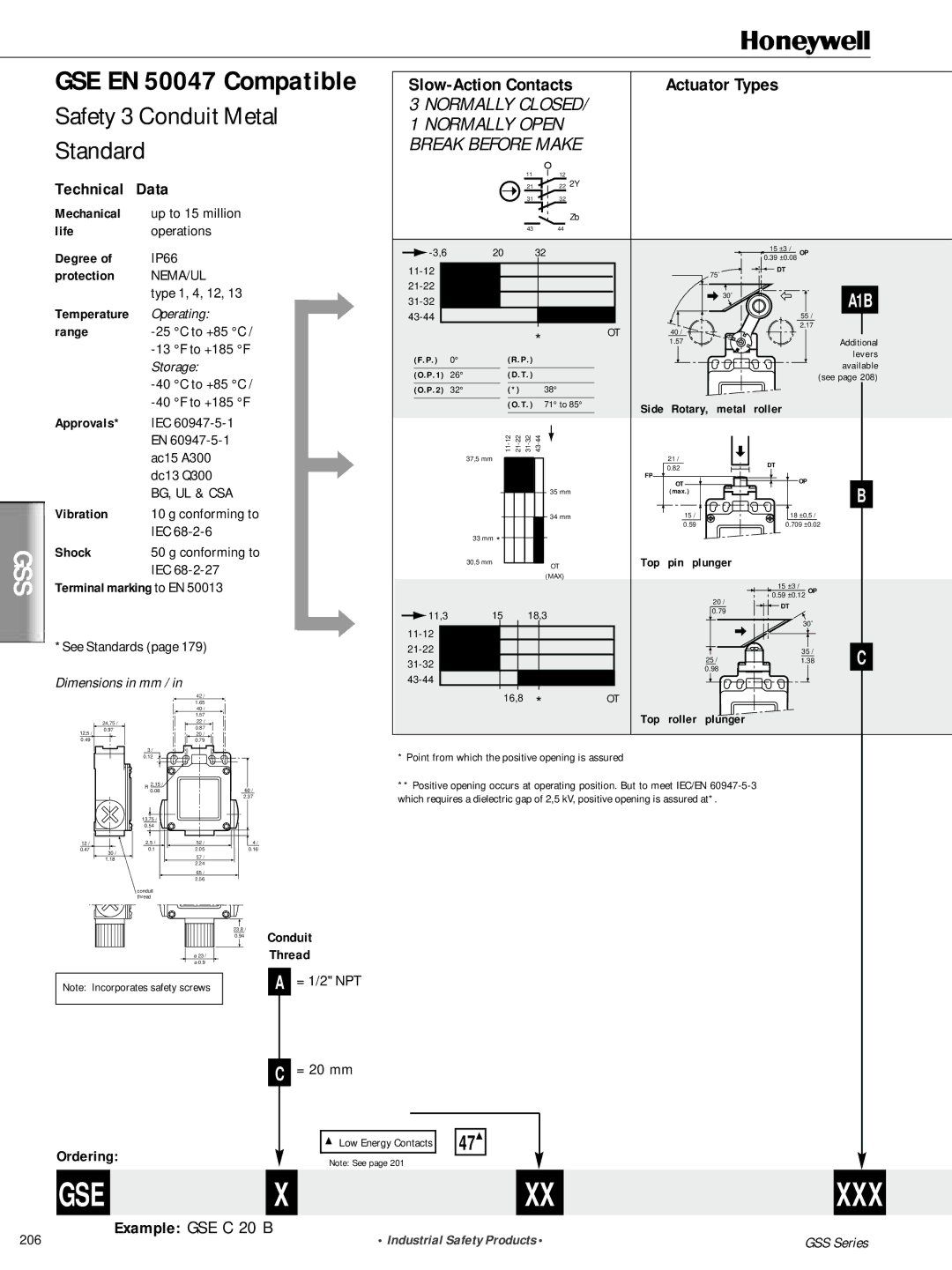 Honeywell GSS Series manual Gsex, Xxxxx, Safety 3 Conduit Metal Standard 