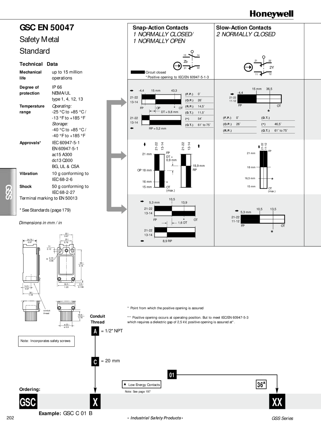 Honeywell GSS Series manual Gsc En, Normally Closed Normally Open 