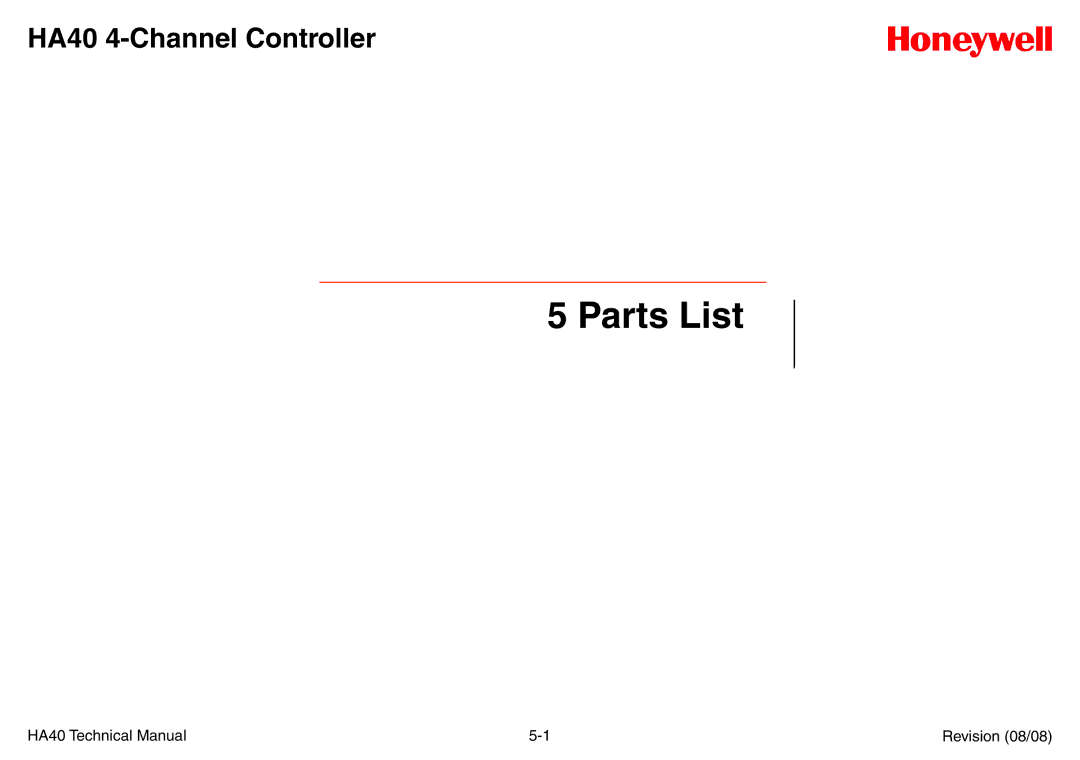 Honeywell HA40 technical manual Parts List 