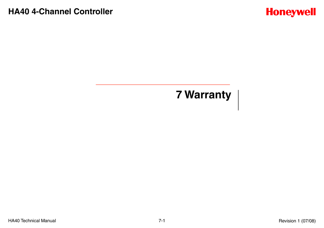 Honeywell HA40 technical manual Warranty 