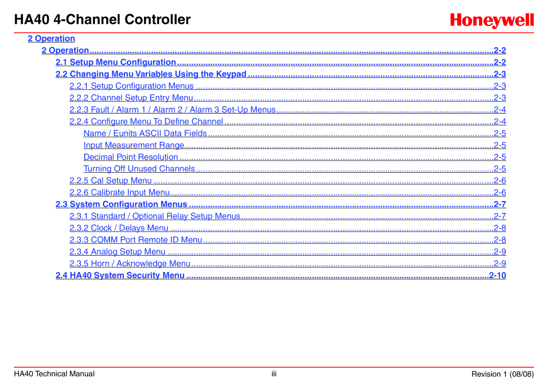 Honeywell HA40 technical manual Operation 