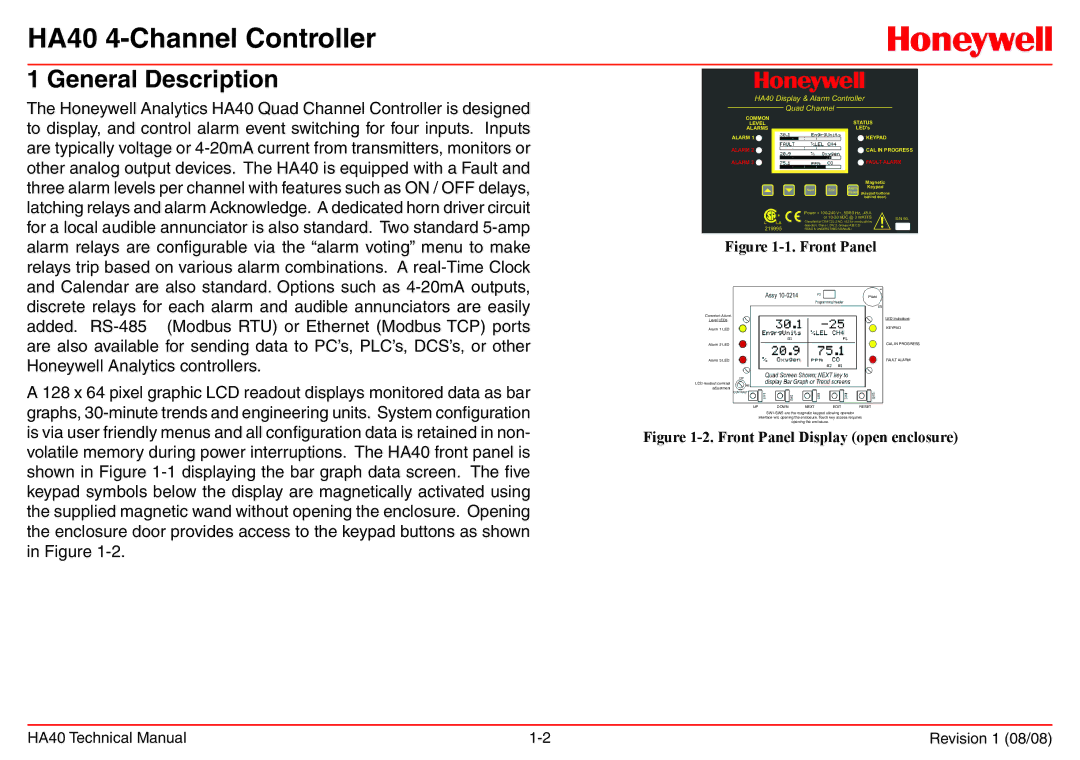 Honeywell HA40 technical manual General Description, Keypad CAL in Progress 