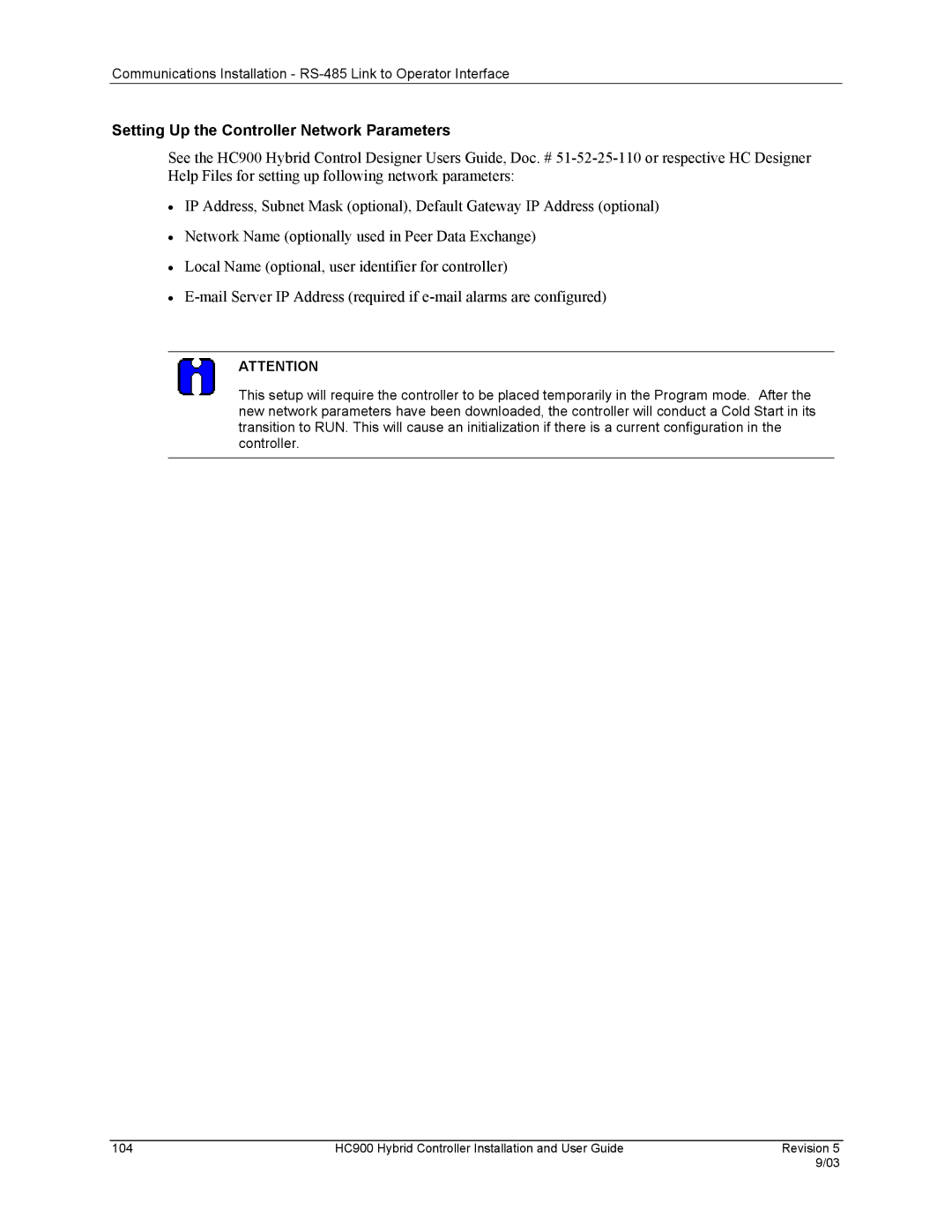 Honeywell HC900 manual Setting Up the Controller Network Parameters 